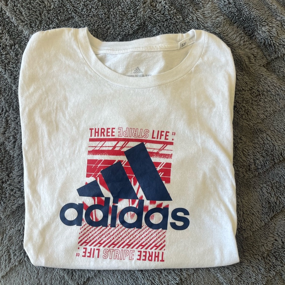 Adidas Mens White Tee with Navy and Red Graphic